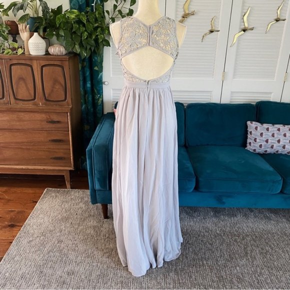 Maniju Lulus Savannah Nights Sleeveless Open Back Gown Maxi Dress Grey Gray New - Picture 8 of 16